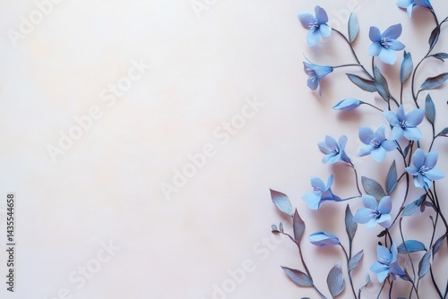 Fototapeta Naklejka Na Ścianę i Meble -  Delicate pastel blue flowers arranged on a light background.