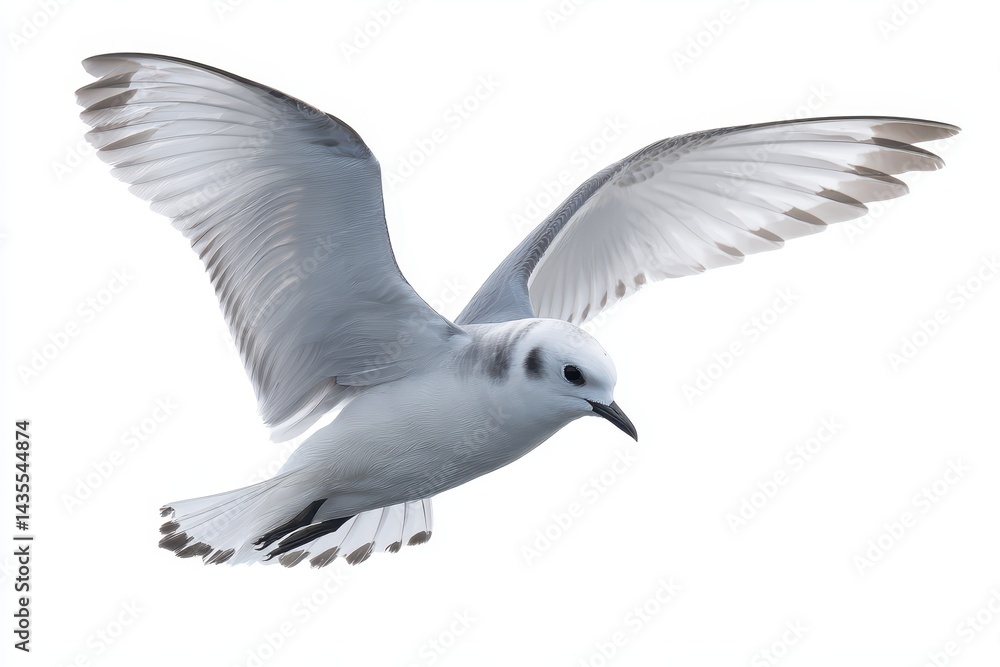 Obraz premium Elegant Kittiwake in Flight: A Detailed Look at the Black-Legged Gull Against a Natural Arctic Backdrop