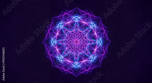 Obraz na płótnie Glowing Mandala Pattern Against Starry Space Background with Violet Light w salonie