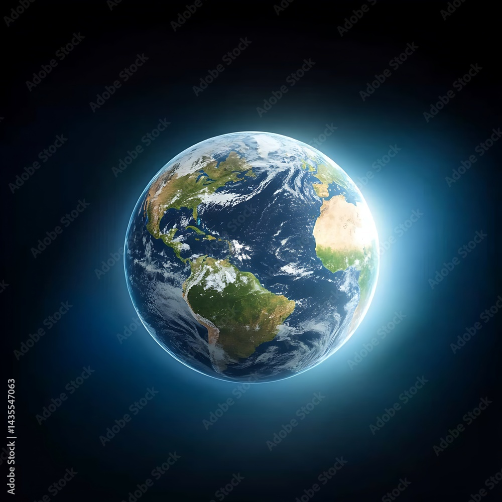 Fototapeta premium Glowing Earth in Dark Space Detailed Planet View