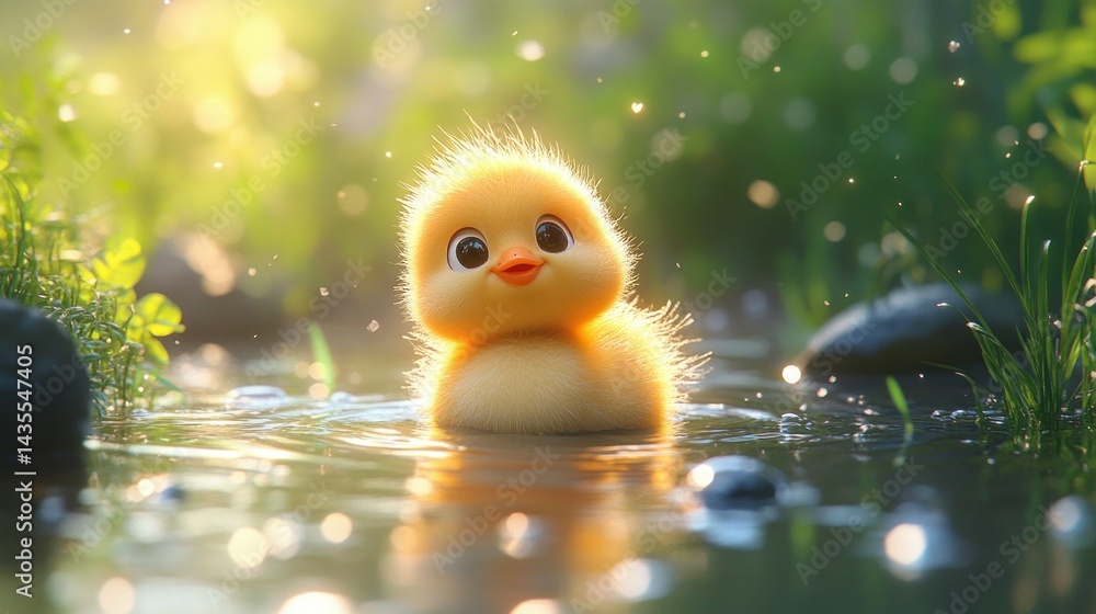 Cute chick in a shallow pool Cute chick in a shallow pool