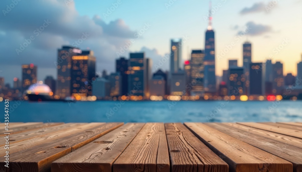Rustic wood tabletop, soft-focus city skyline backdrop, visual, rustic, bokeh Rustic wood tabletop, soft-focus city skyline backdrop, visual, rustic, bokeh