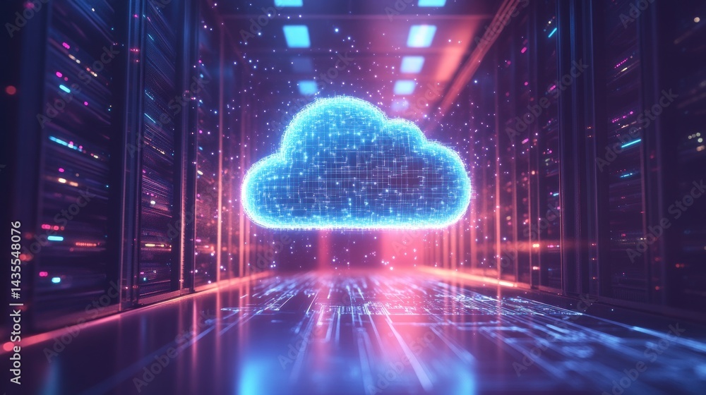 Futuristic cloud computing concept in a server room Futuristic cloud computing concept in a server room