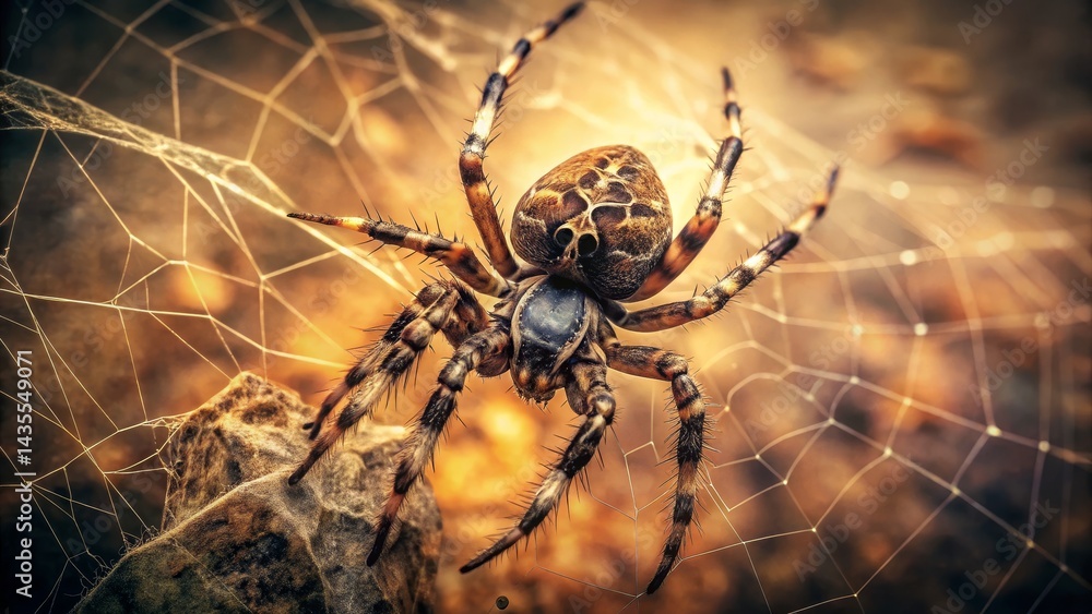 Obraz premium Spider on Web, Close-Up