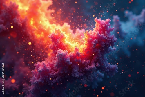 Intense color explosion, fractal patterns, blurred motion , light, digital