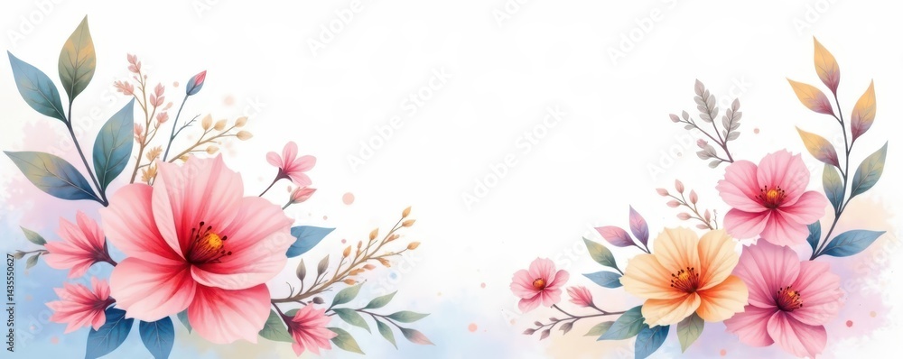 Fototapeta premium Soft pastel floral watercolor wash, white space , graphic, illustration, visual