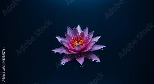 Obraz na płótnie Pink Lotus Blossom Floating Peacefully on Dark Water Surface w salonie