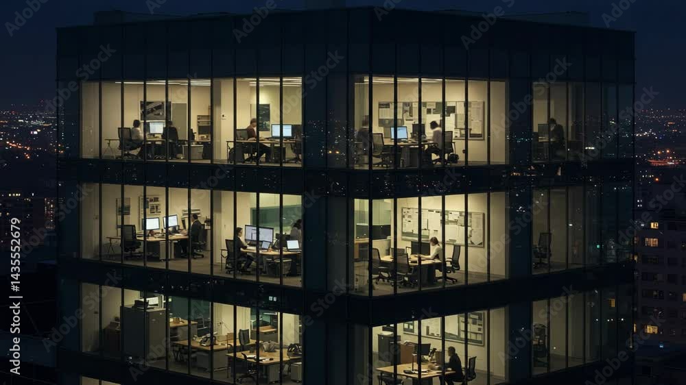 custom made wallpaper toronto digitalTime Lapse People Working Late Night in Office Building, Perfect for Depicting Overtime, Corporate Life, Business Deadlines, Work Culture.