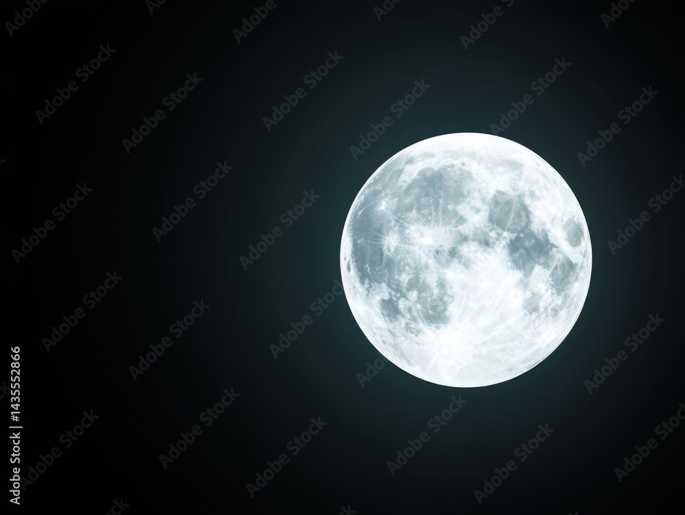 Fototapeta premium A brilliant full moon dominates the dark night sky, its craters and texture visible in detail