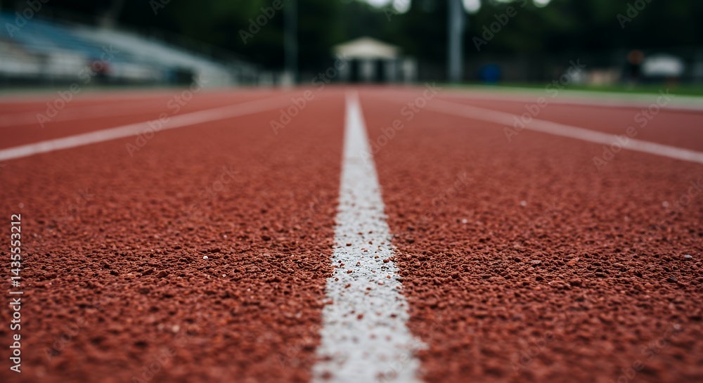 Running Track Perspective with Red Surface and White Line Detail