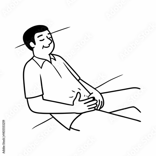 Adult man touching his belly with relieved expression