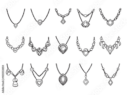 Diamond Necklace line art icon simple style drawing