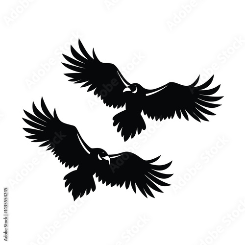 Detailed Vulture Flight Silhouette Vector Illustration