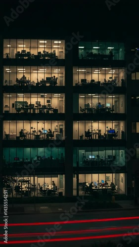 Wallpaper Mural Vertical Video Time Lapse of People Working Late at Night in Office Building, Ideal for Depicting Urban Work Culture, Overtime, Corporate Deadlines, Business Hustle. Torontodigital.ca
