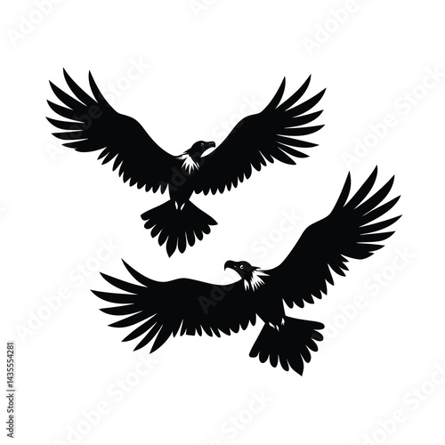 Epic Vulture Flying Scene Silhouette Vector Illustration