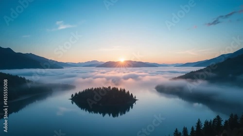 Wallpaper Mural Misty sunrise over tranquil mountain lake Torontodigital.ca