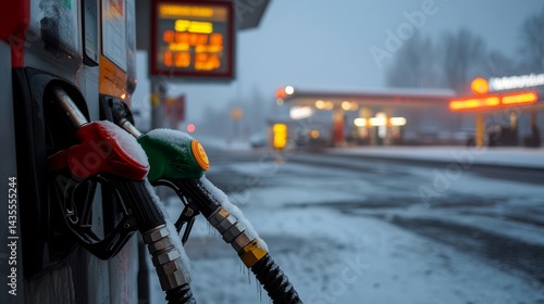 Wallpaper Mural A frozen fuel pump nozzle at a gas station, showing challenges of winter fueling, Torontodigital.ca
