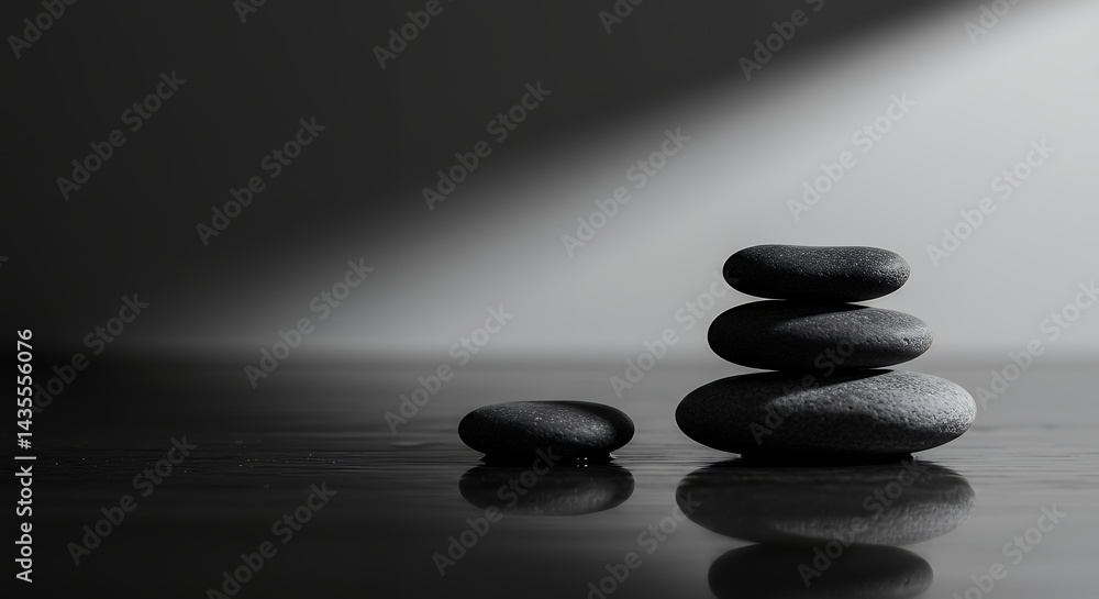 Stacking Stones on Water Surface Balanced Arrangement and Reflection