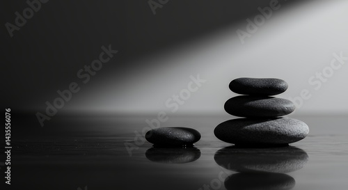 Obraz na płótnie Stacking Stones on Water Surface Balanced Arrangement and Reflection w salonie