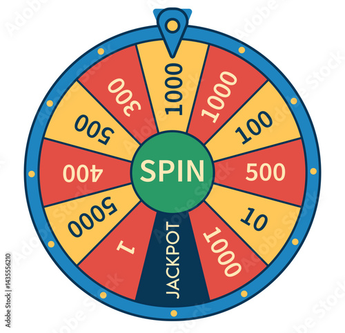 Vector wheel of fortune, roulette for gambling. Jackpot. Lottery winning concept. Use for casino projects, roulette, games