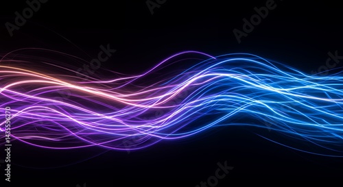 Obraz na płótnie Wavy Light Trails Flowing with Vibrant Neon Colors on Black w salonie