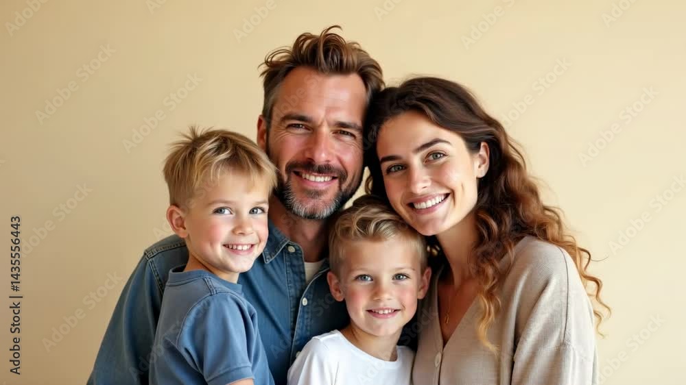 Portrait of a Happy Family with Two Children Smiling Together Indoors in a Studio Portrait of a Happy Family with Two Children Smiling Together Indoors in a Studio