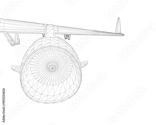 A plane with a large propeller on the side. The propeller is spinning and the plane is in motion