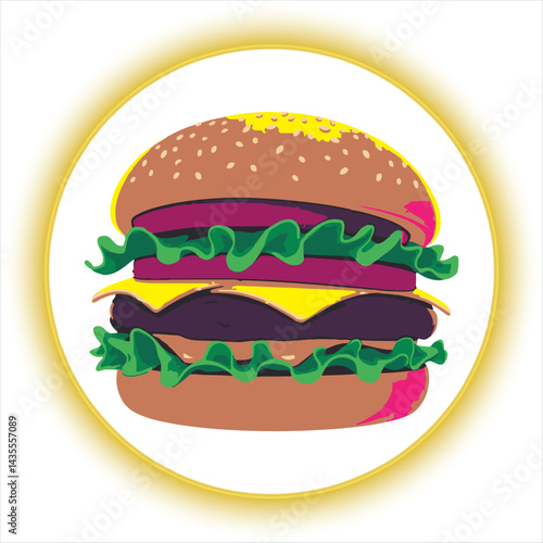 Delicious Cheeseburger with Fresh Ingredients,
Tasty Fast Food Burger with Cheese and Vegetables.
Classic Cheeseburger with Lettuce Tomato and Cheese.
