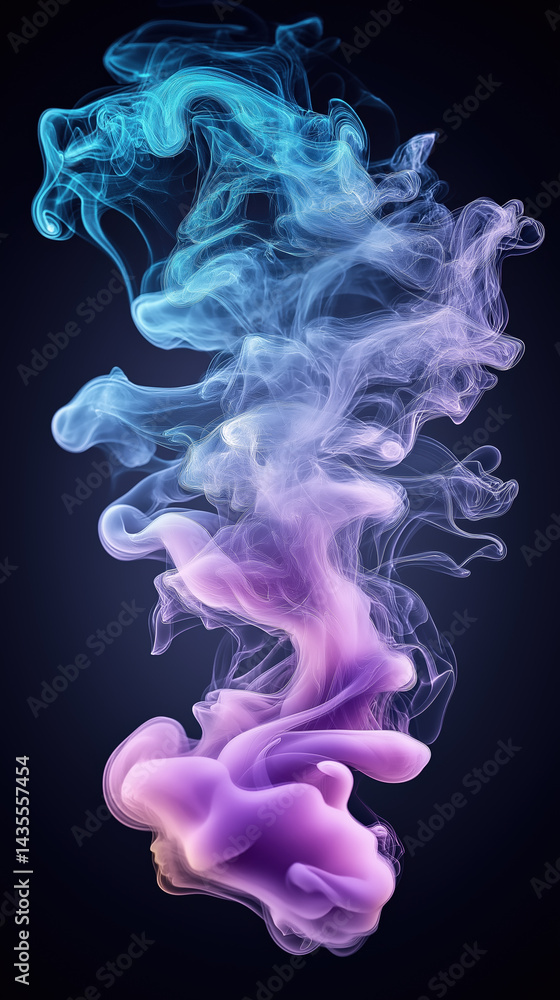 Fototapeta premium Colorful swirling smoke creates dynamic shapes against a dark backdrop