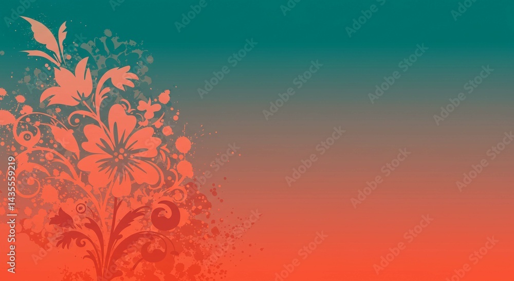 Abstract Floral Design Coral and Teal Gradient Background Grunge Texture Artistic Wallpaper Abstract Floral Design Coral and Teal Gradient Background Grunge Texture Artistic Wallpaper