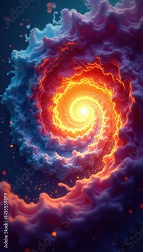 Intense color vortex, light and shadow interplay, captivating flow, pattern, hypnotic