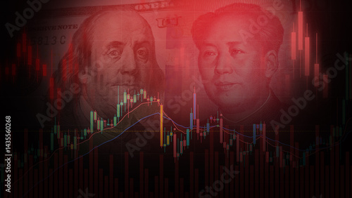 Financial stock market on america dollar and Yuan banknote
