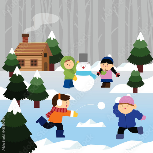 38_겨울에 눈싸움을 하는 아이들