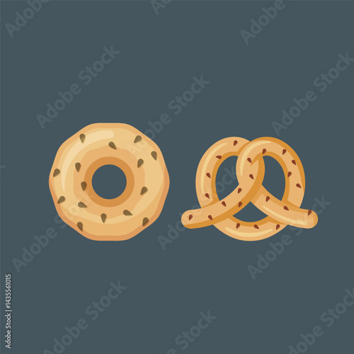 Pretzel and donut cookies food in vector design with isolated background