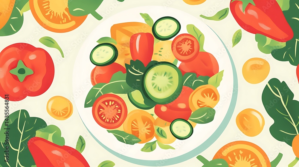 Fresh Veggie Salad with Overhead View. Fresh Veggie Salad with Overhead View.