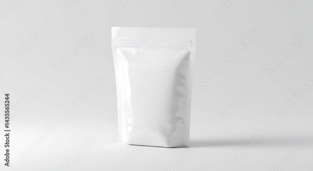 Blank White Pouch Packaging on Neutral Background Blank White Pouch Packaging on Neutral Background