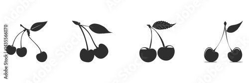 Cherry Silhouettes Collection. Minimalist Fruit Design For Culinary And Decorative Use. Isolated Vector Illustration Set