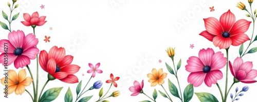 Vibrant watercolor floral arrangement, bright hues against white , spring, painting