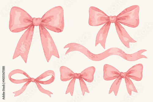 Set of pink bows with hearts on them