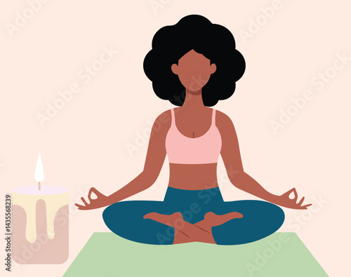 Yoga and Self-Care Flat Vector Illustration of Wellness, Meditation, Relaxation, and Healthy Lifestyle