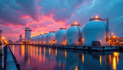Large LPG storage tanks at petrochemical plant, petrochemical plant, manufacturing