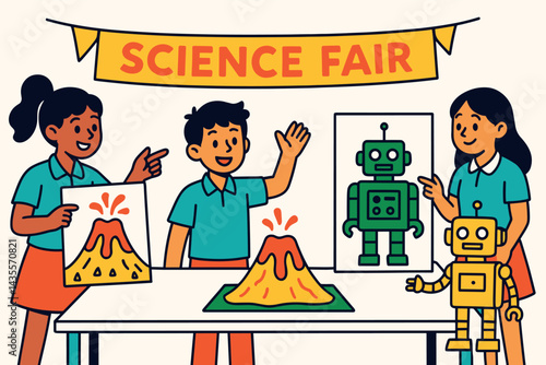 Group of children are at a science fair