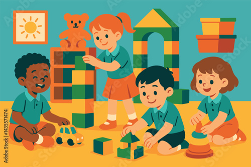 Group of children playing with blocks