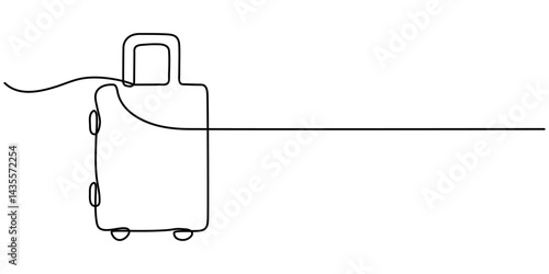 Continuous one line drawing of travel suitcase design. Travel bag in single line draw illustration. Editable stroke, Suitcase one continuous line for travel. Bag linear icon. Editable stroke drawing. 
