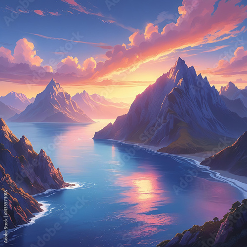 illustration of a sea view at dusk