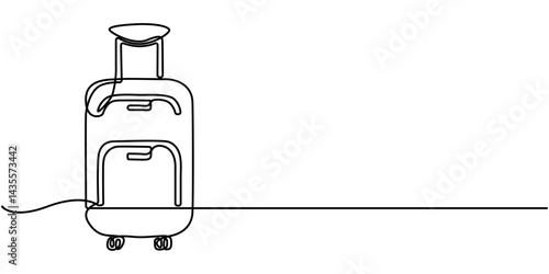 Continuous one line drawing of travel suitcase design. Travel bag in single line draw illustration. Editable stroke, Suitcase one continuous line for travel. Bag linear icon. Editable stroke drawing. 