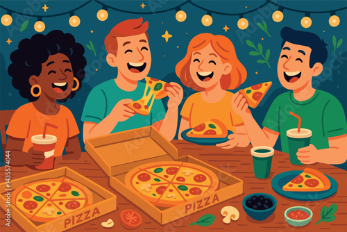 Group of people are eating pizza