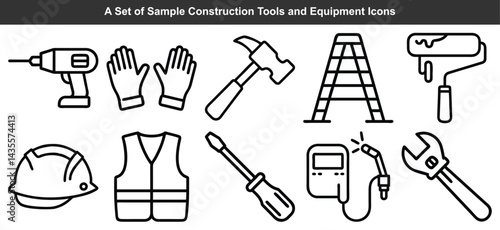 Construction Tools And Equipment Icons Set In Line Style Design
