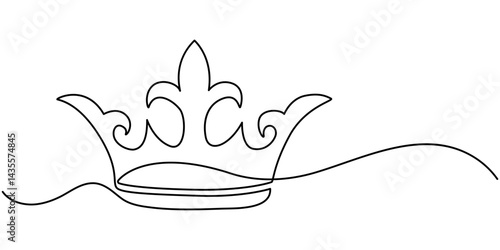 Continuous one line drawing of king crown vector. Royal crown in single line draw illustration. Editable stroke, Royal Crown drawing with one continuous line. Vector editable illustration, Crown.