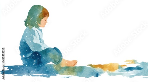 Emotional Reflection of a Child in Watercolor Painting Highlighting Mental Health Awareness